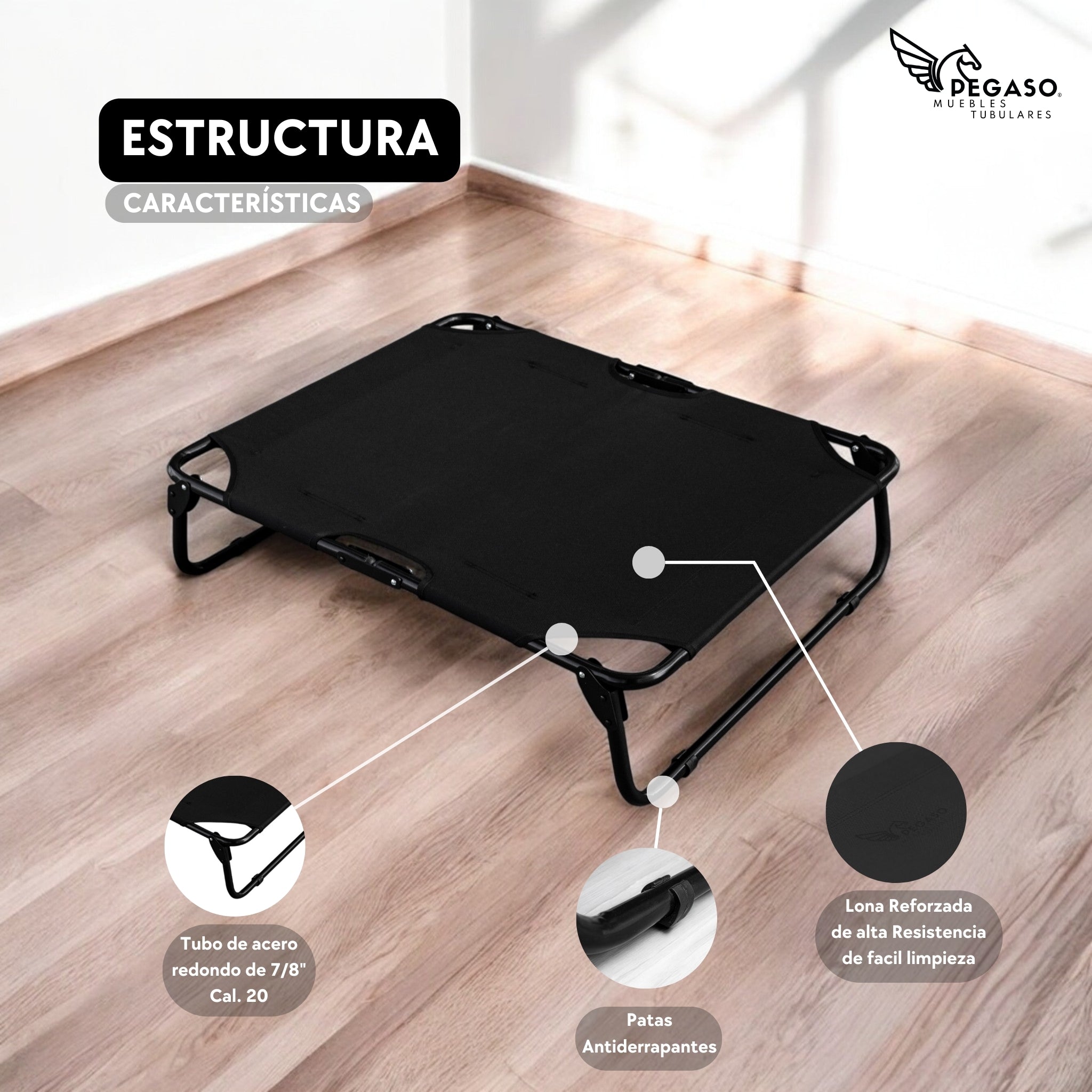 PEGASO KIT Bed/Cot + Medium Dog Mat, 78 x 59 x 18 cm (Mod KM-MD)