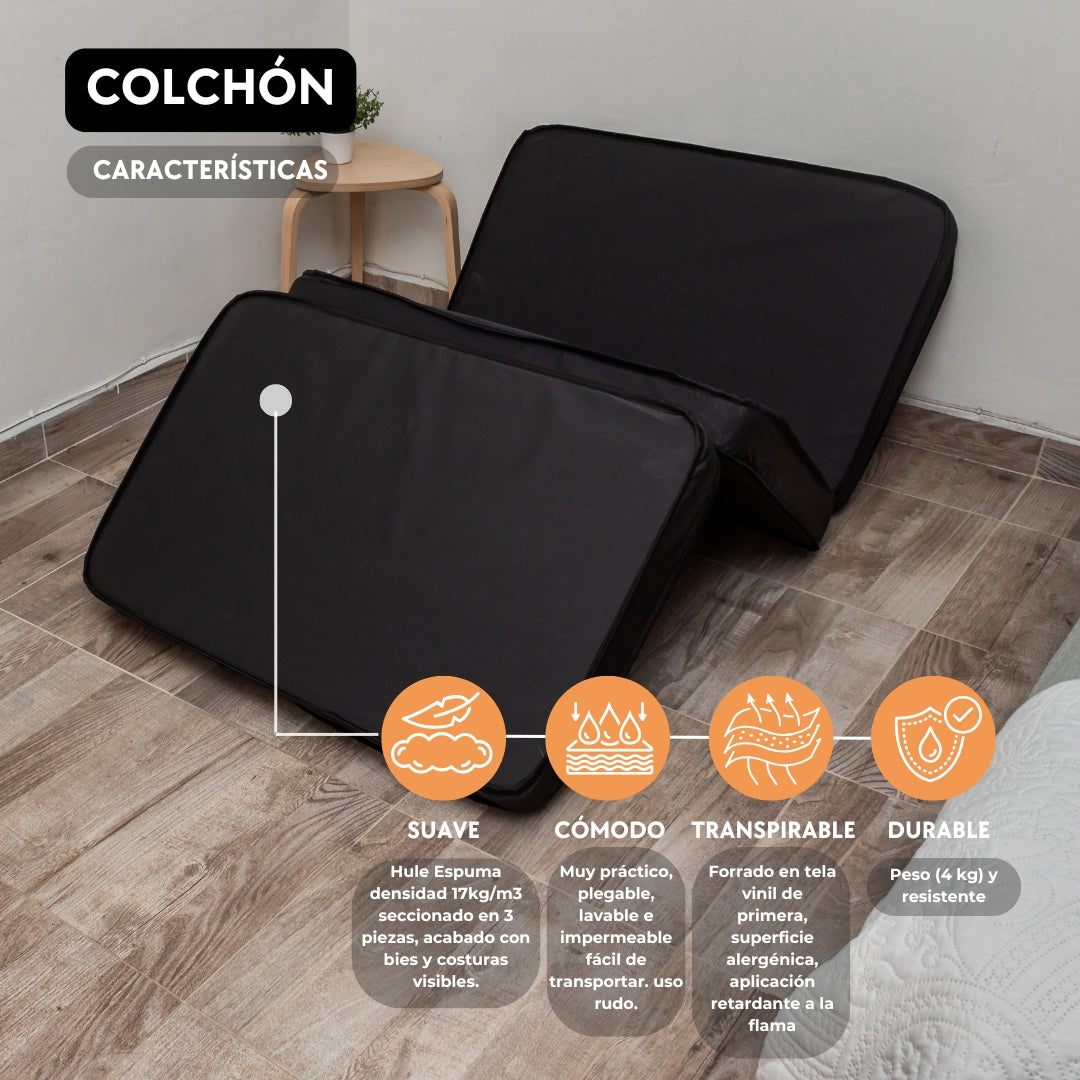 Colchón Seccionado en 3 Impermeable Hule Espuma 10cm + Porta Colchón. Soporta mas 150KG (Mod Col-Sec)