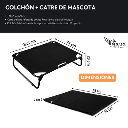 PEGASO KIT Bed/Cot + Large Dog Mat, 92.5 x 75 x 18 cm (Mod KM-GD)