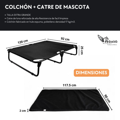 PEGASO KIT Extra Large Dog Bed/Cot + Mat, 122x92x18 cm (Mod KM-EG)