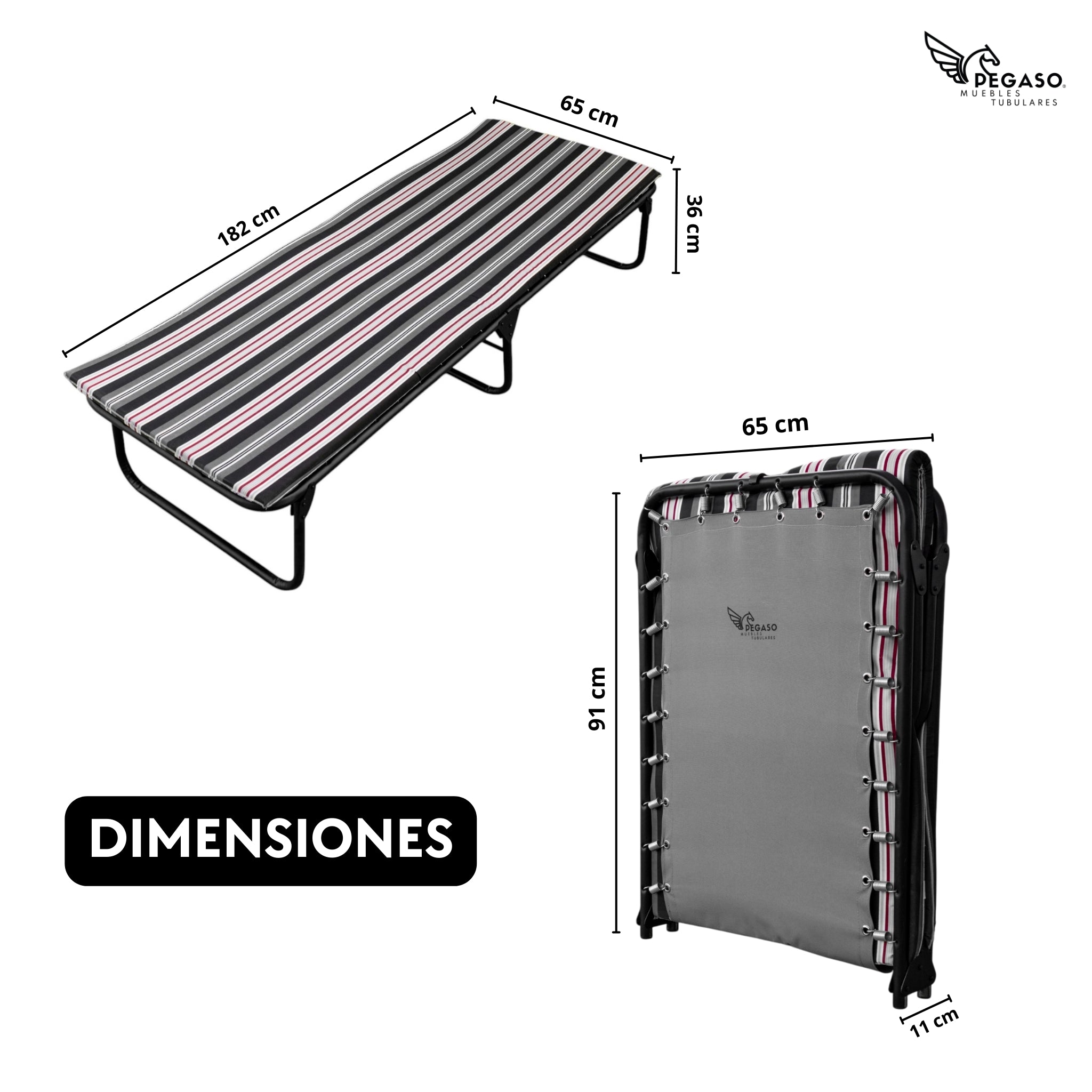 Catre Camastro Plegable / de Lona Reforzada + Colchón de Hule Espuma 3 cm