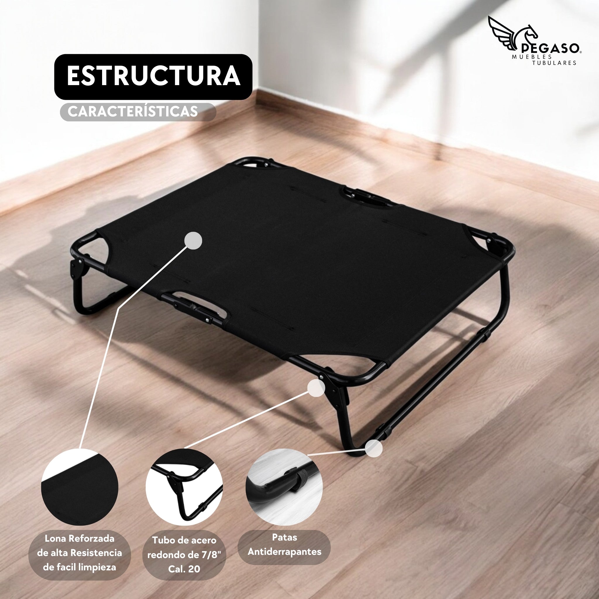 PEGASO KIT Cama/Catre + Colchoneta para Perro tamaño Grande, 92.5 x 75 x 18 cm (Mod KM-GD)