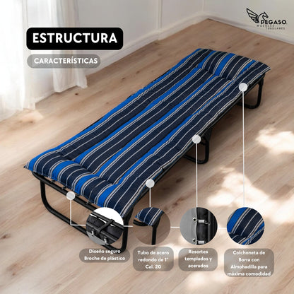 Folding Bed Cot / Reinforced Canvas + 5 cm Fleece Mattress