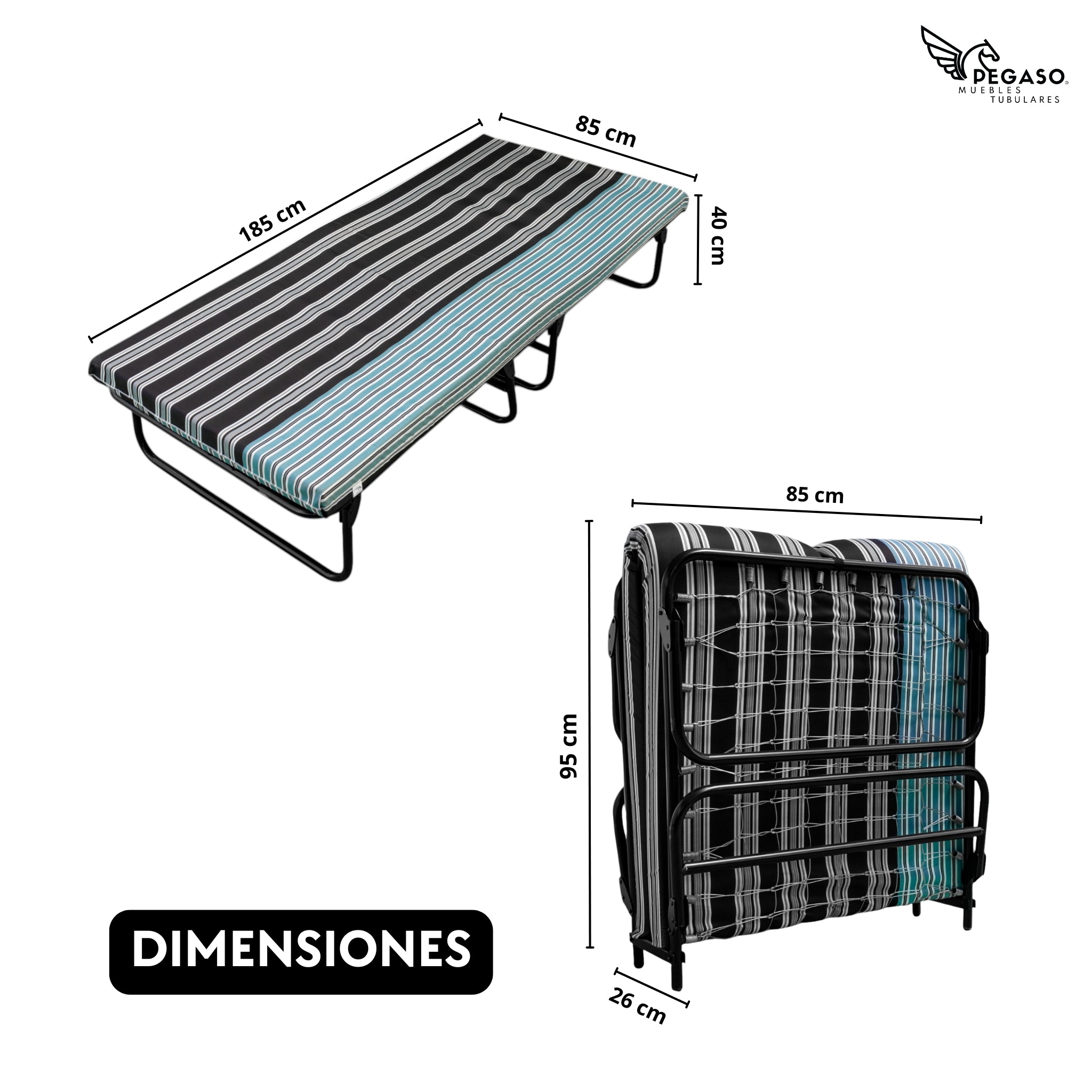 Catre Camastro Plegable con Colchón de Hule espuma de 8 cm (Mod KM8)