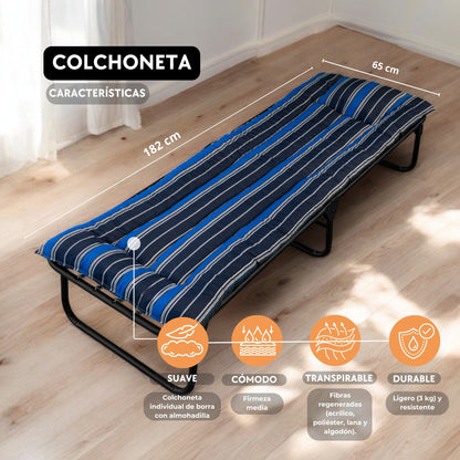 Folding Bed Cot / Reinforced Canvas + 5 cm Fleece Mattress