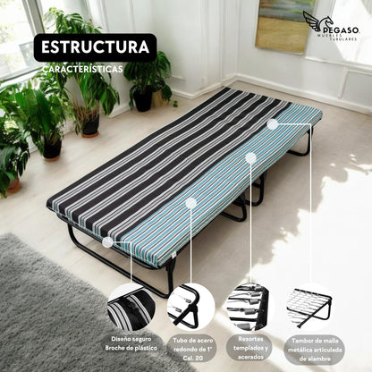 Catre Camastro Plegable con Colchón de Hule espuma de 8 cm (Mod KM8)