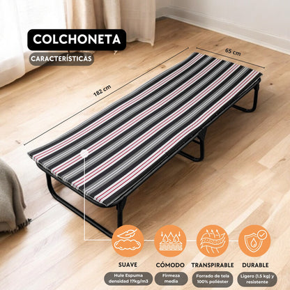 Catre Camastro Plegable / de Lona Reforzada + Colchón de Hule Espuma 3 cm