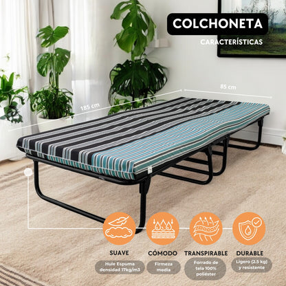 Catre Camastro Plegable con Colchón de Hule espuma de 8 cm (Mod KM8)
