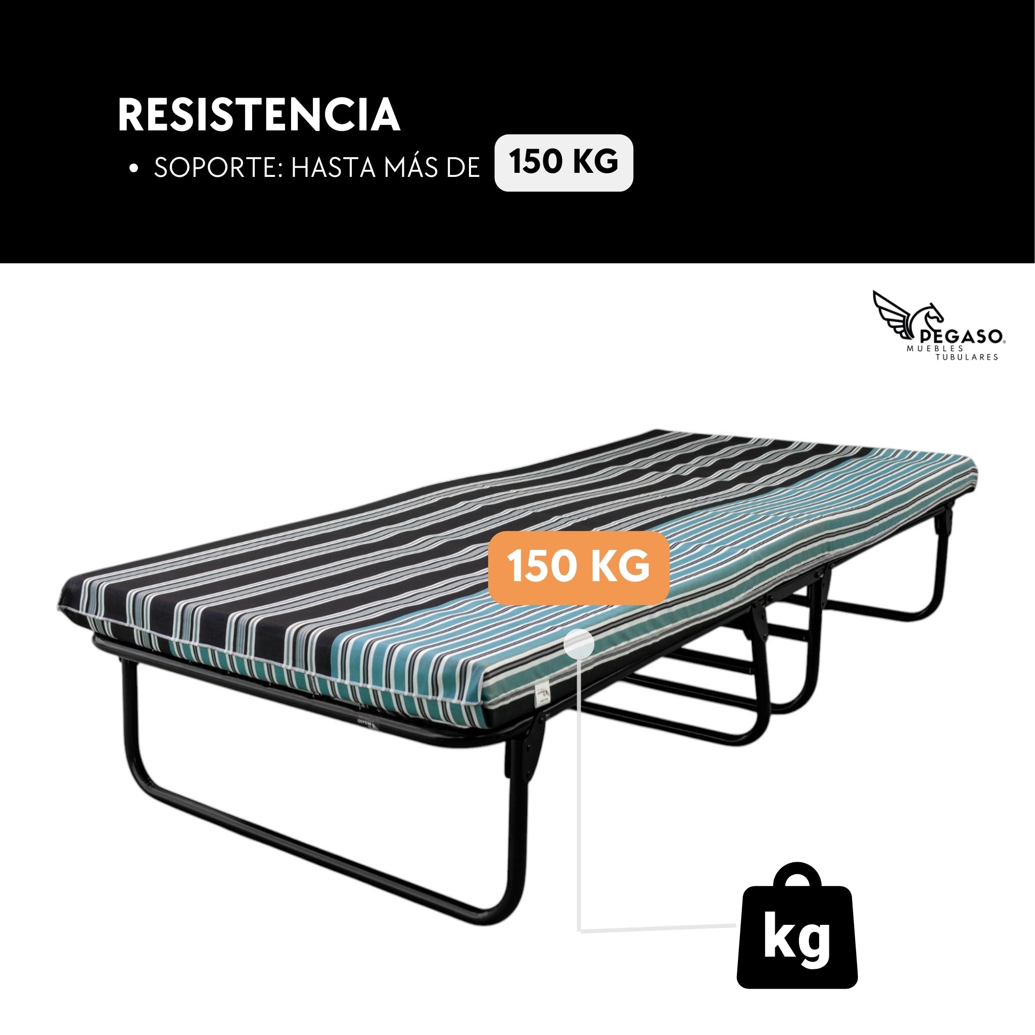 Catre Camastro Plegable con Colchón de Hule espuma de 8 cm (Mod KM8)