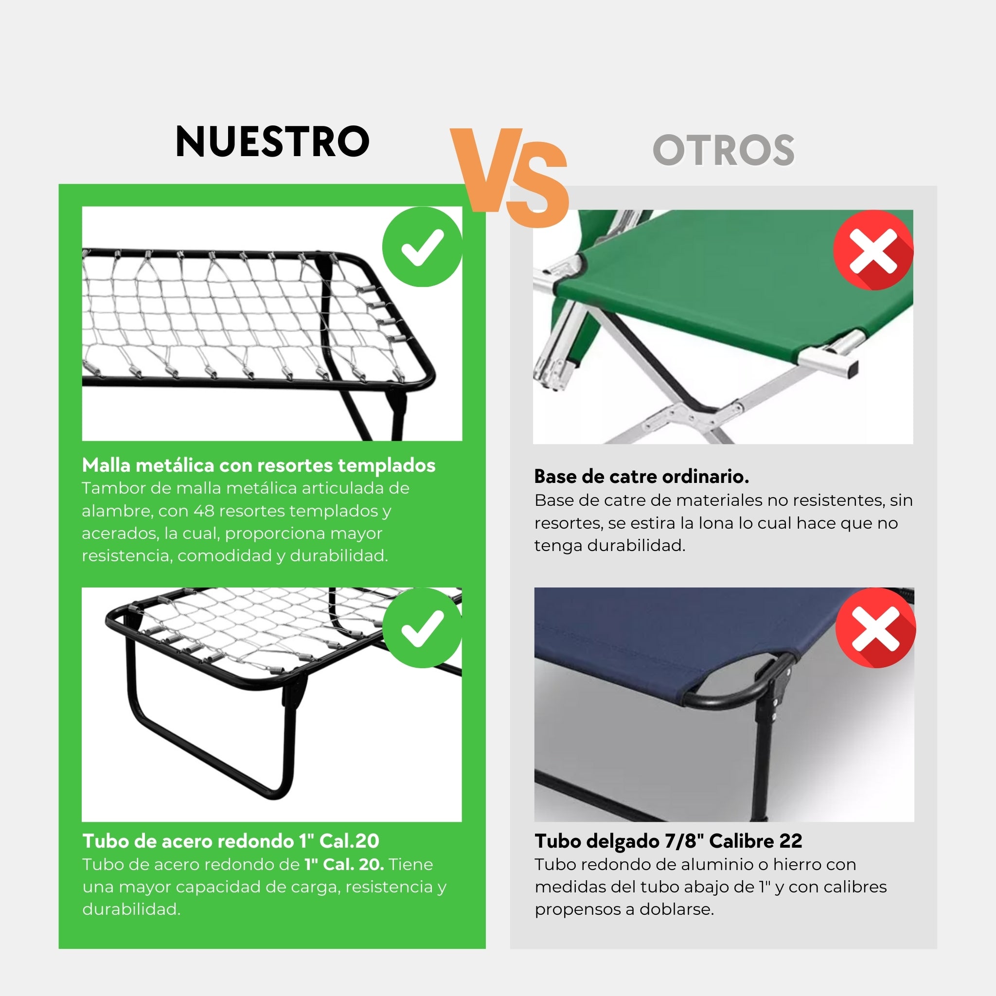 Catre Camastro Plegable con Colchón de Hule espuma de 8 cm (Mod KM8)
